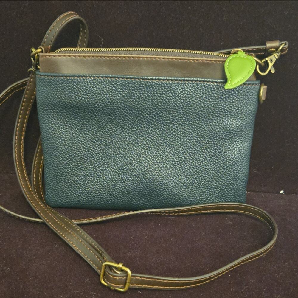Chala Blue Small Crossbody Bee Floral Applique Zip, Adjustable Strap Pockets - Picture 4 of 5